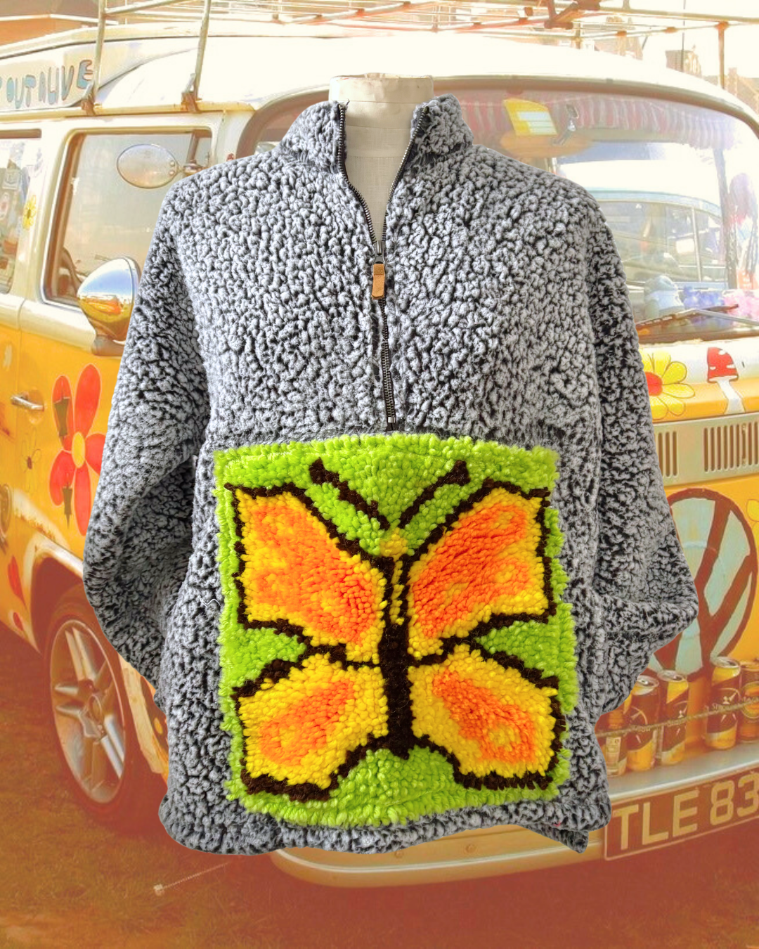 Vintage Butterfly Upcycled Quarter-Zip