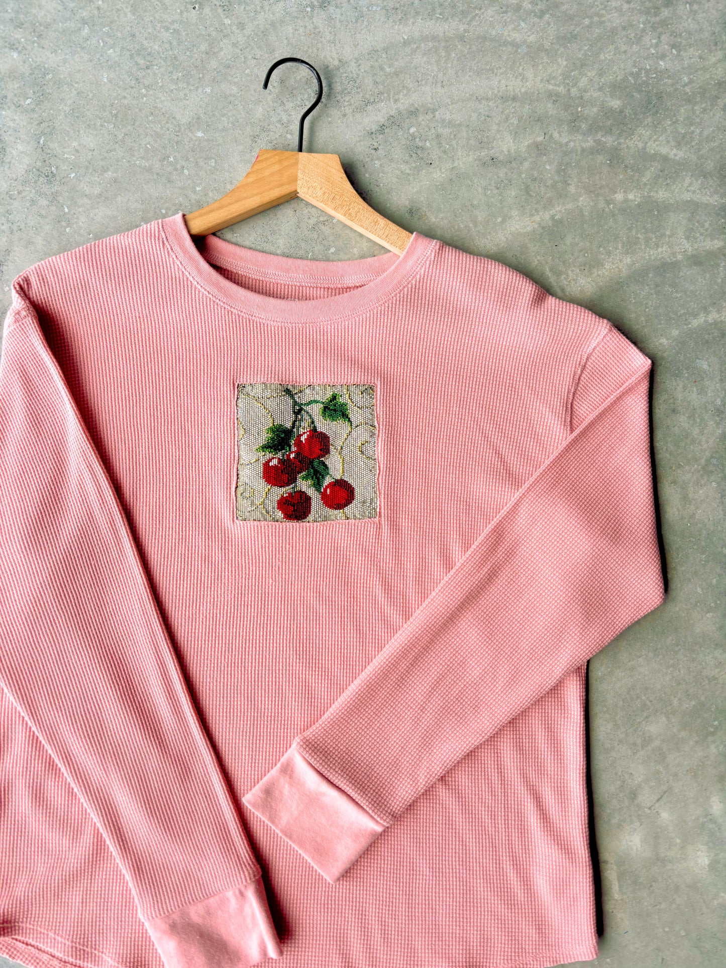 Upcycled Cherry Waffle Knit Top