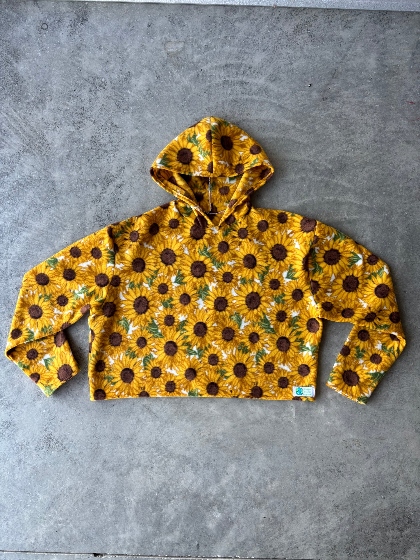 Upcycled Sunflower Blanket Cropped Hoodie