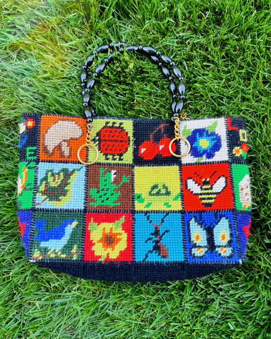 Vintage 70s Cross-stitch Earthy Bag