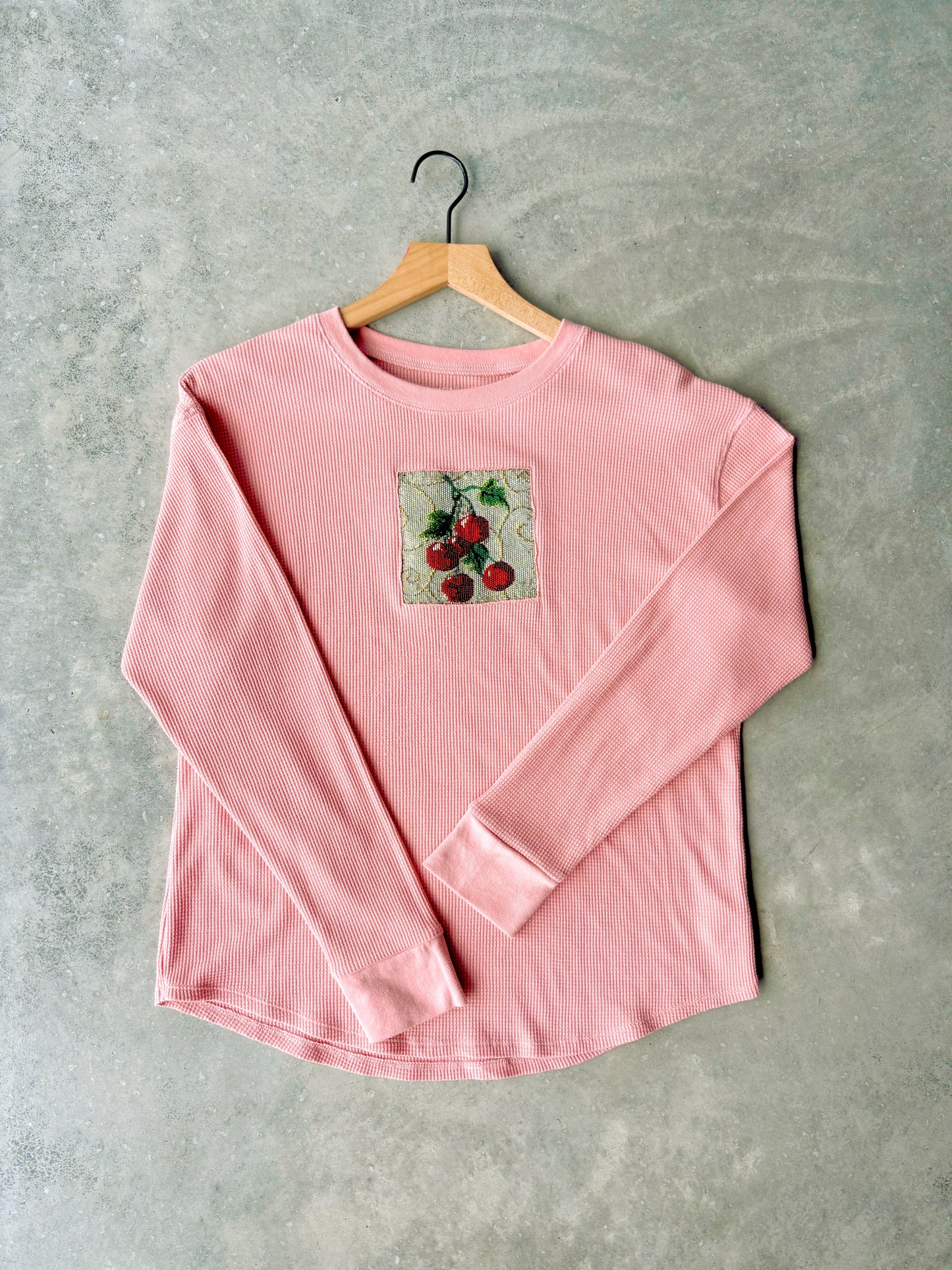 Upcycled Cherry Waffle Knit Top