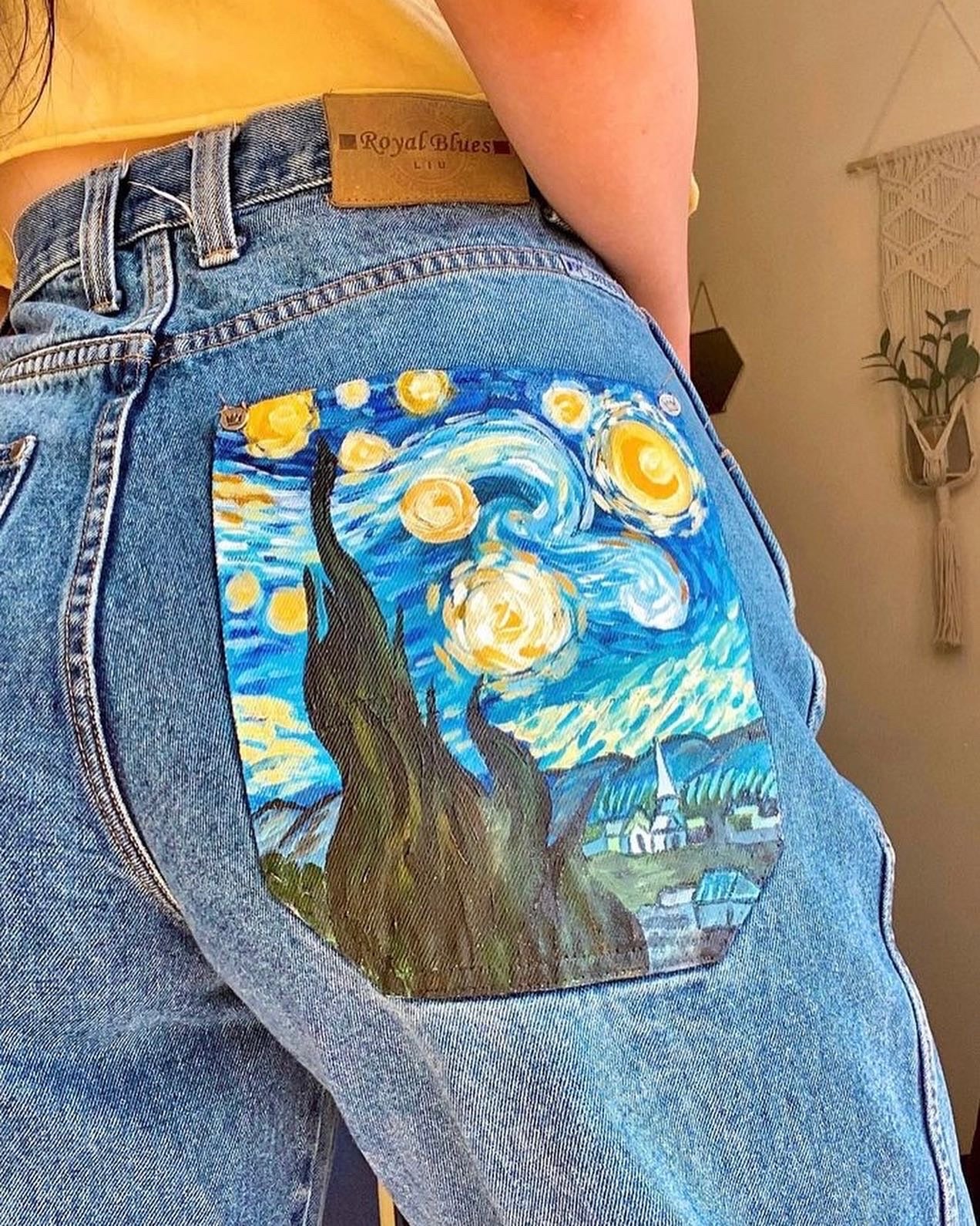 Van Gogh Starry Night Painted Jeans
