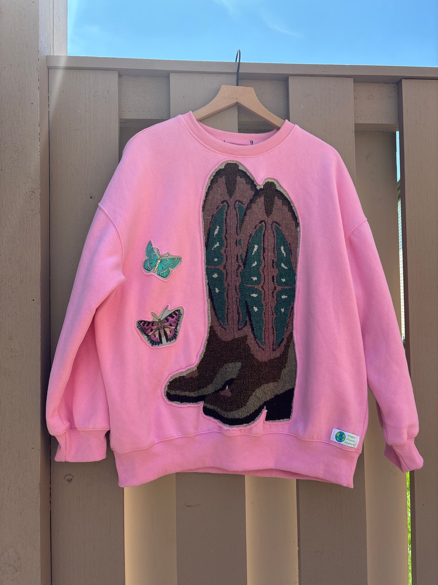 Upcycled Butterfly Cowgirl Boot Crewneck