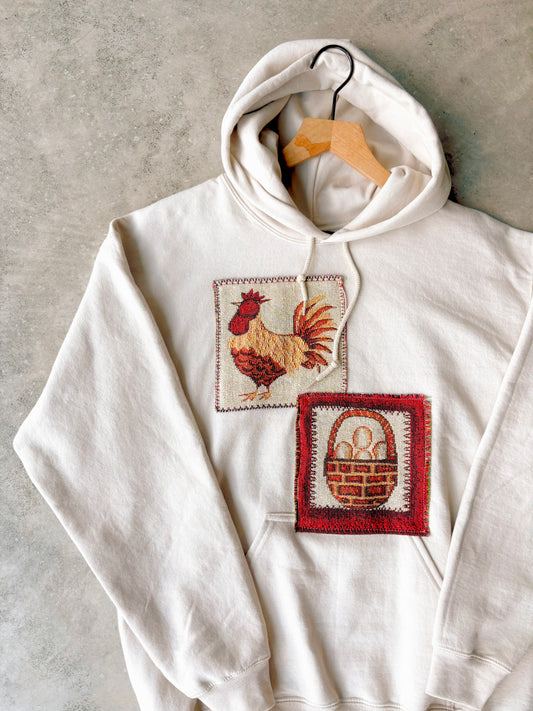 Upcycled Chicken & Eggs Hoodie