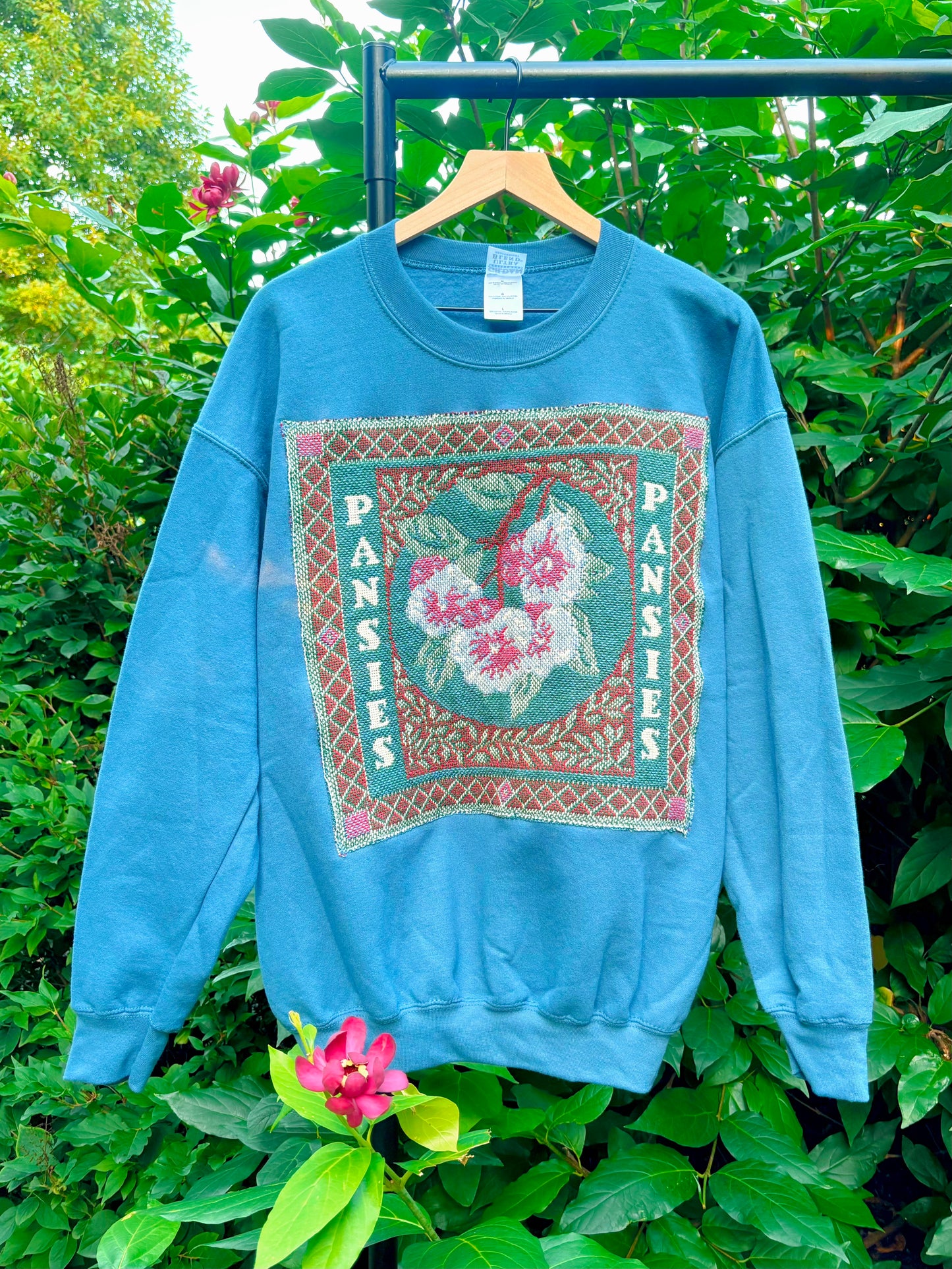Upcycled Pansies Crewneck🌸