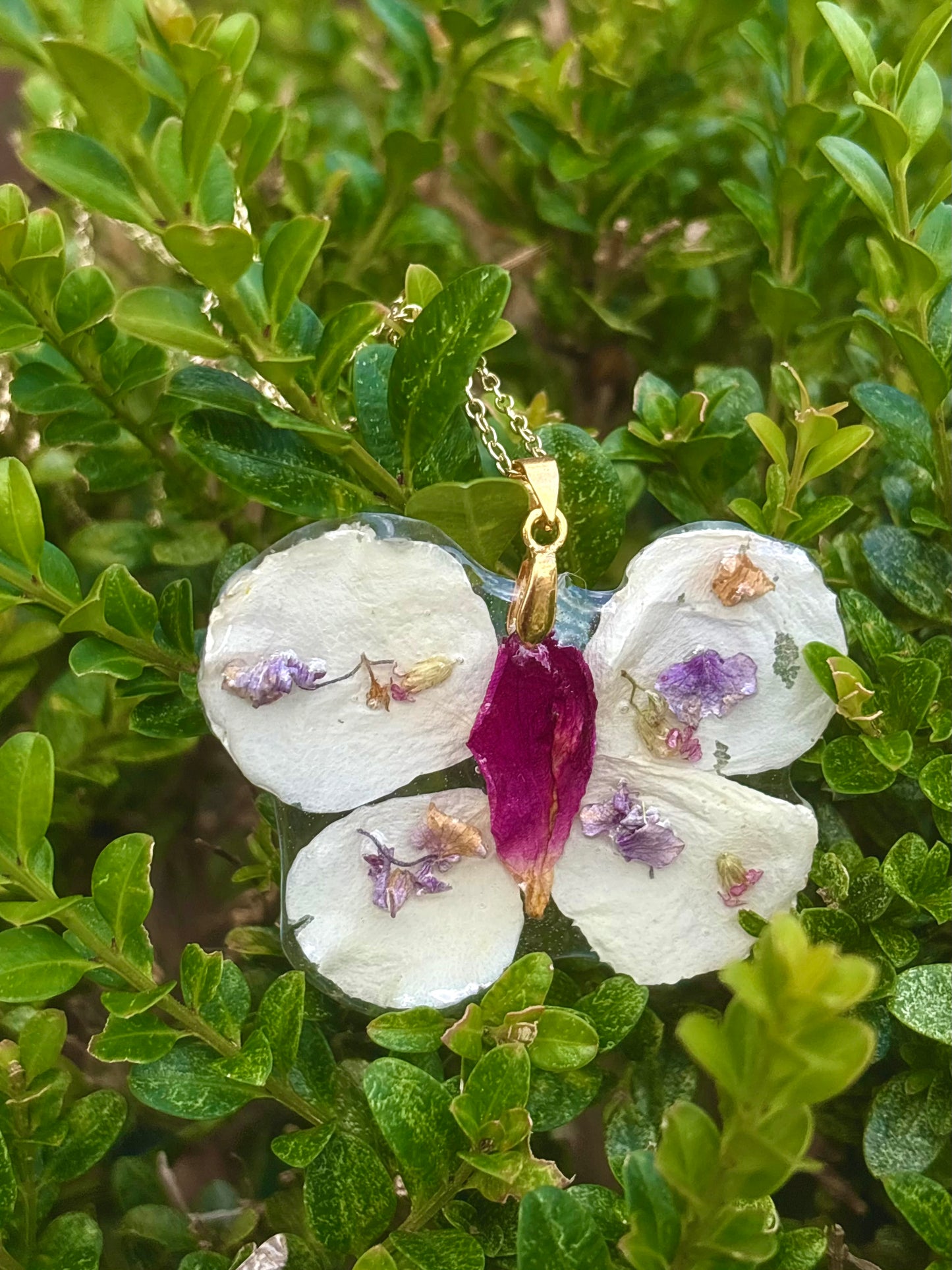 Preserved Flower Butterfly Necklace