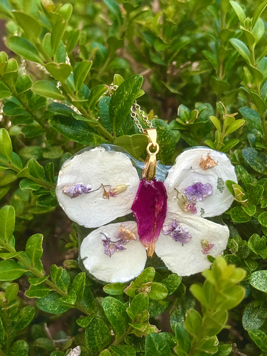Preserved Flower Butterfly Necklace