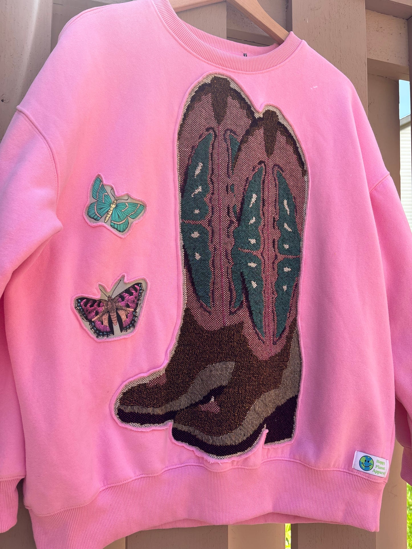 Upcycled Butterfly Cowgirl Boot Crewneck