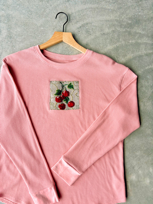 Upcycled Cherry Waffle Knit Top
