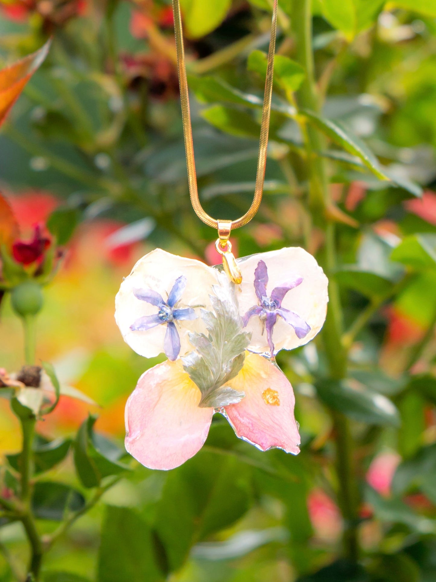 Preserved Flower Butterfly Necklace