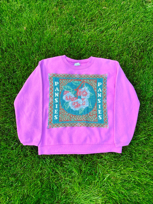 Upcycled Pansies Crewneck🌸