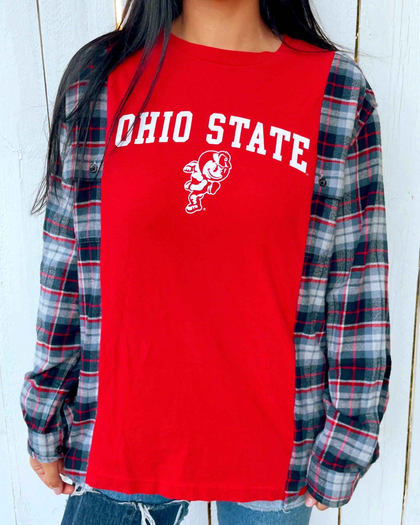 Ohio State Upcycled Flannel Tee