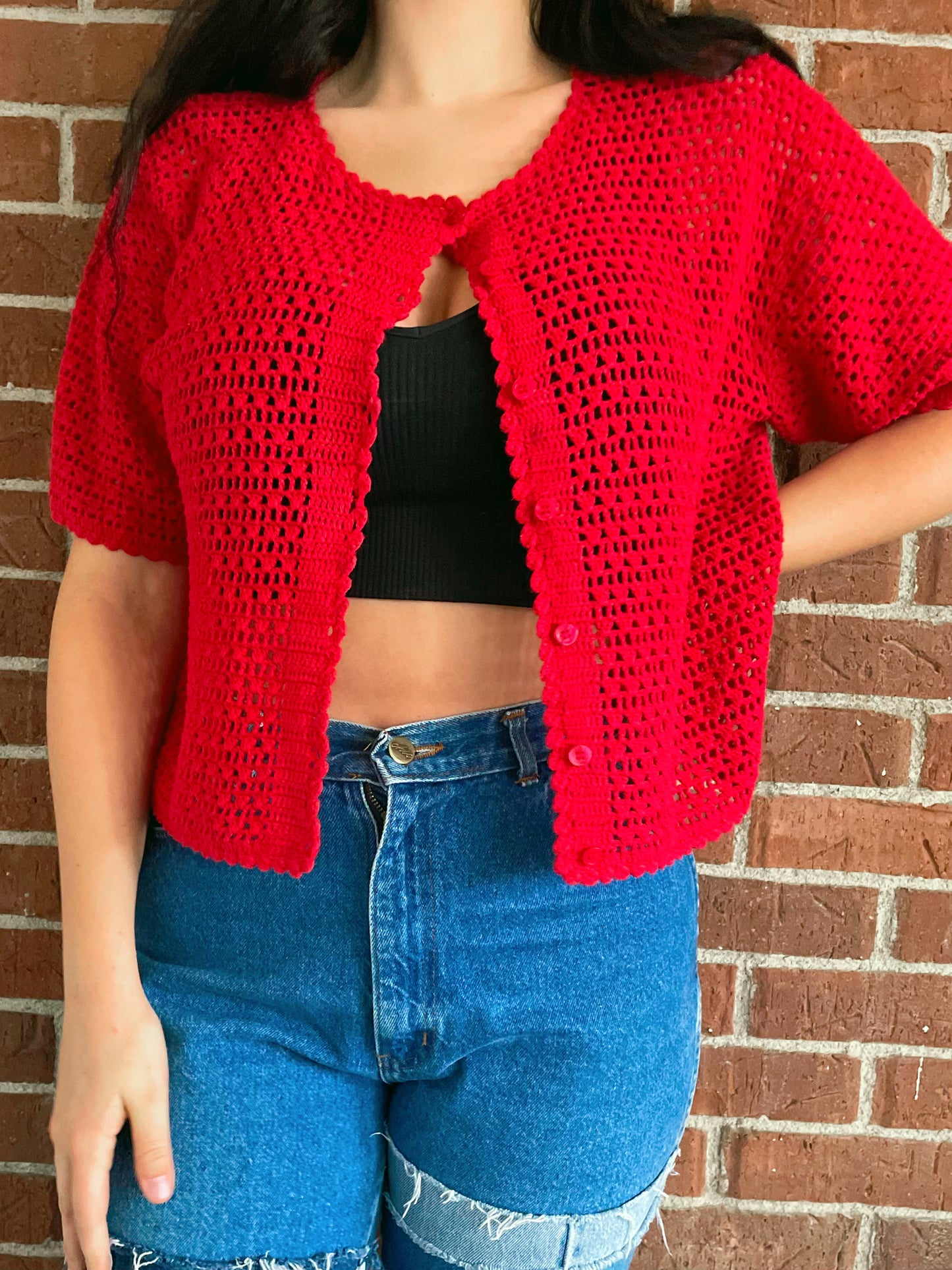 Red Crochet Cardigan