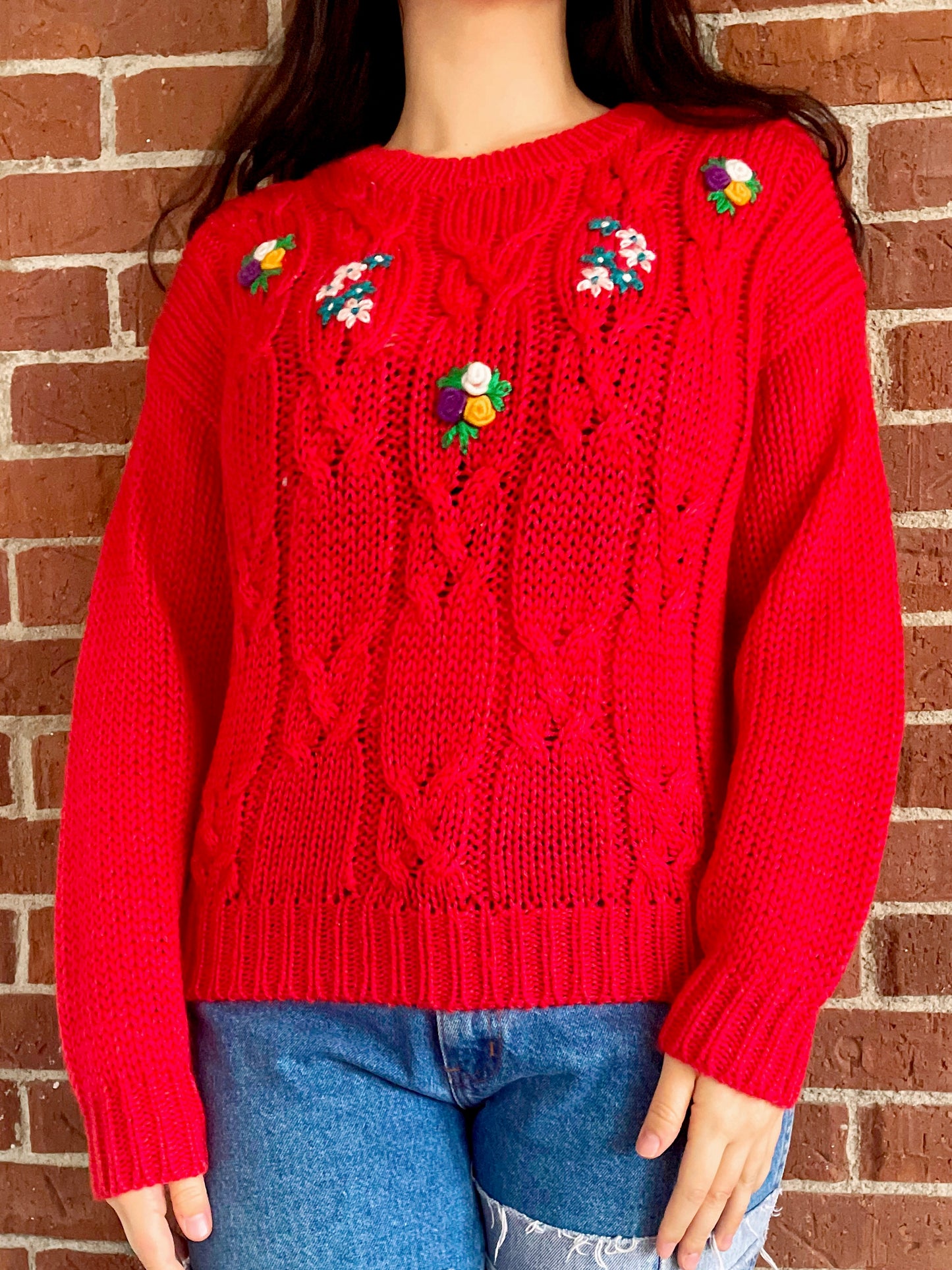 Vintage Embroidered Flowers Sweater