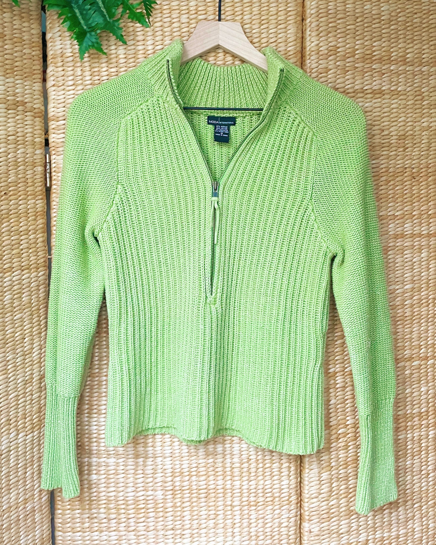 Y2K Green Zip-Up Sweater