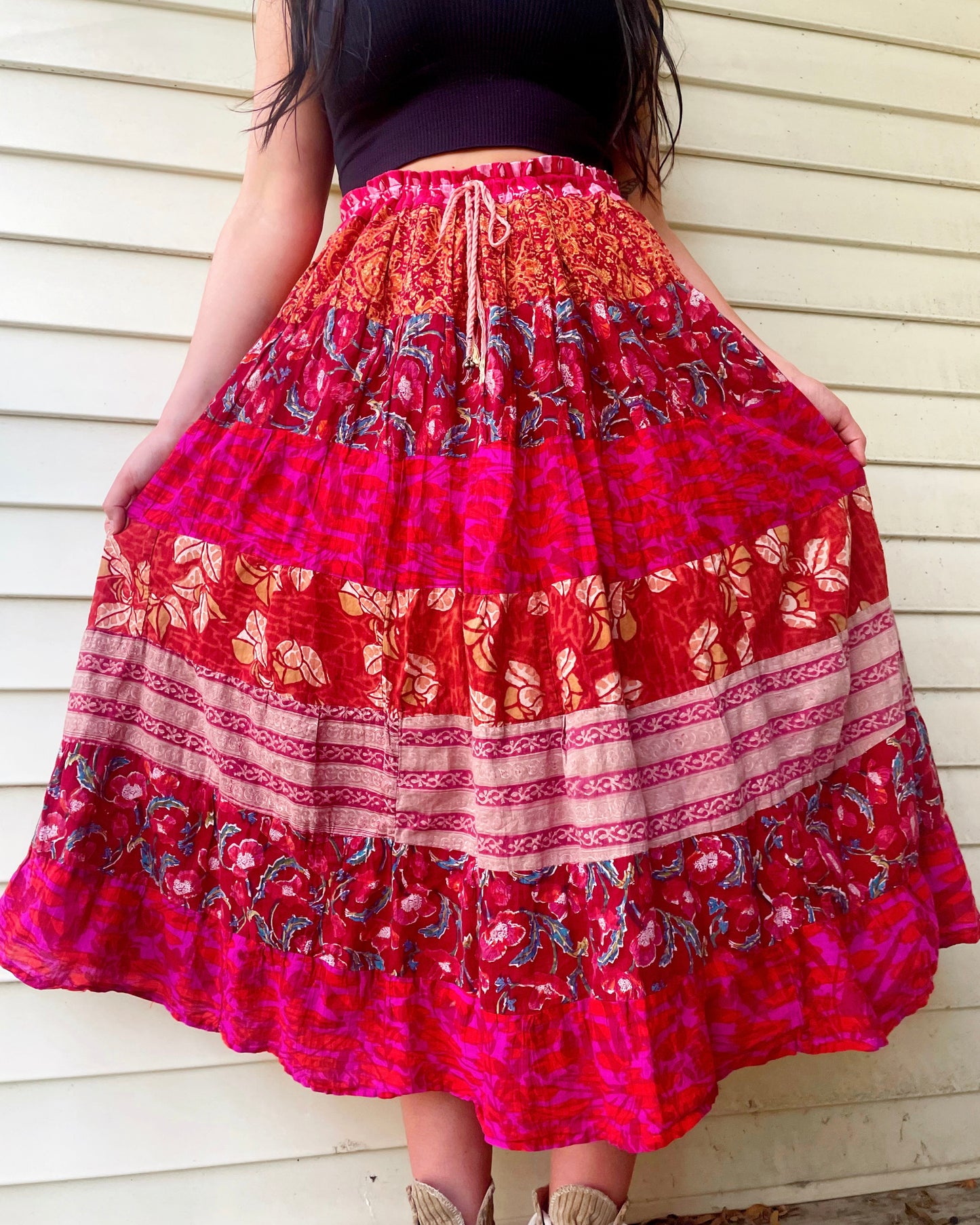 Vintage Patchwork Boho Maxi Skirt