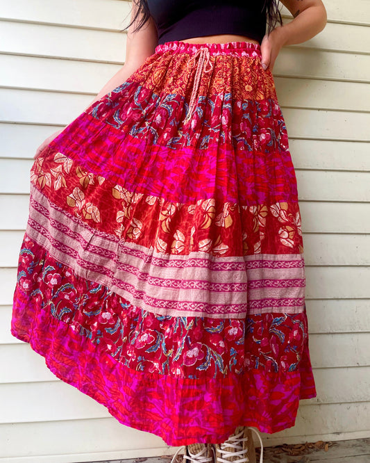 Vintage Patchwork Boho Maxi Skirt