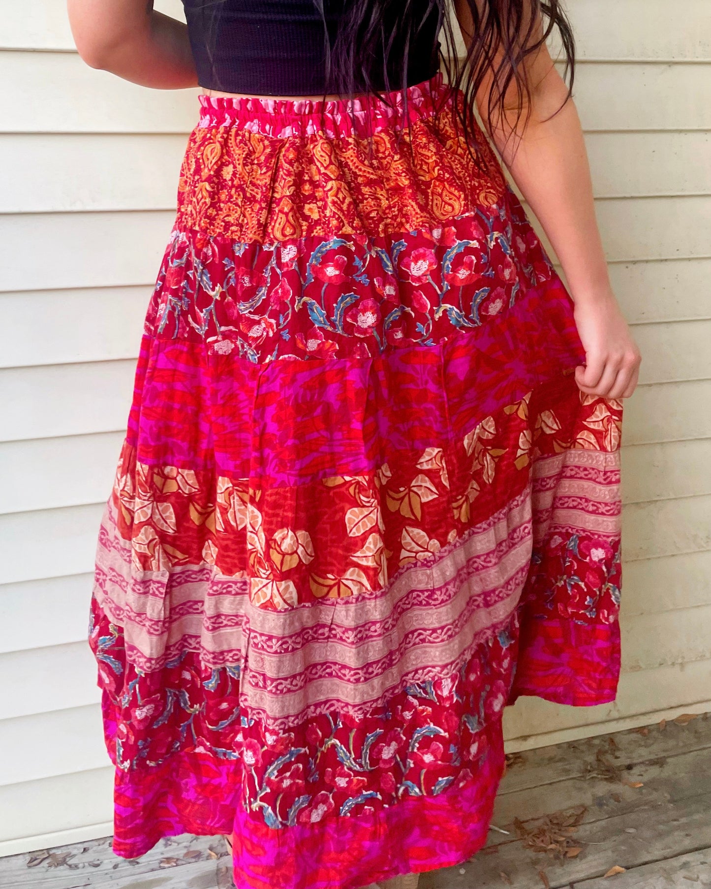 Vintage Patchwork Boho Maxi Skirt