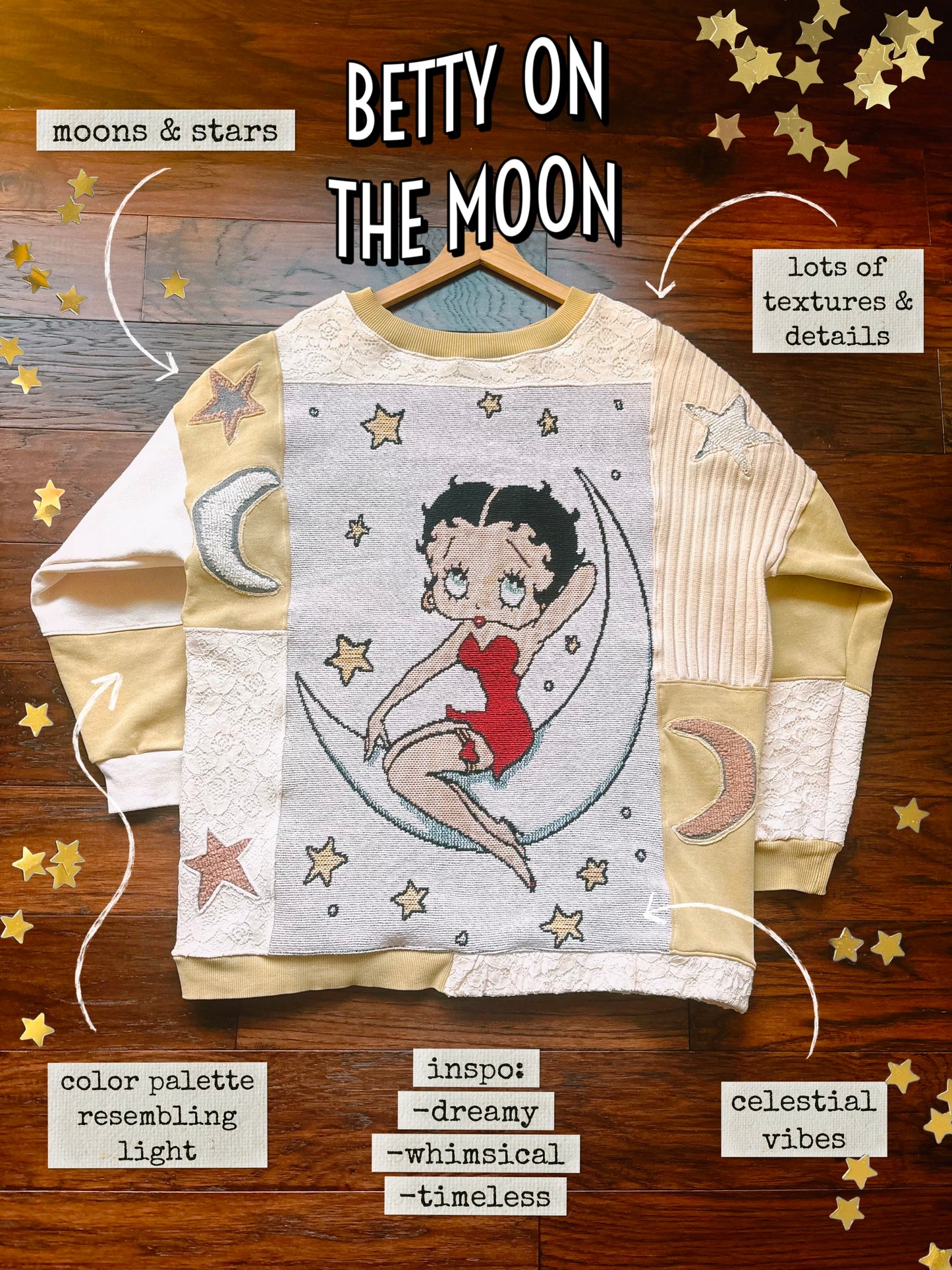 Upcycled Betty Boop on the Moon Crewneck💃🏻🌙