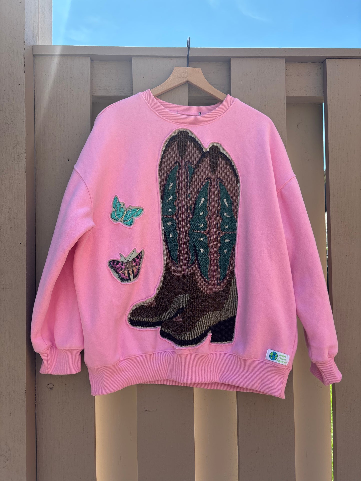 Upcycled Butterfly Cowgirl Boot Crewneck