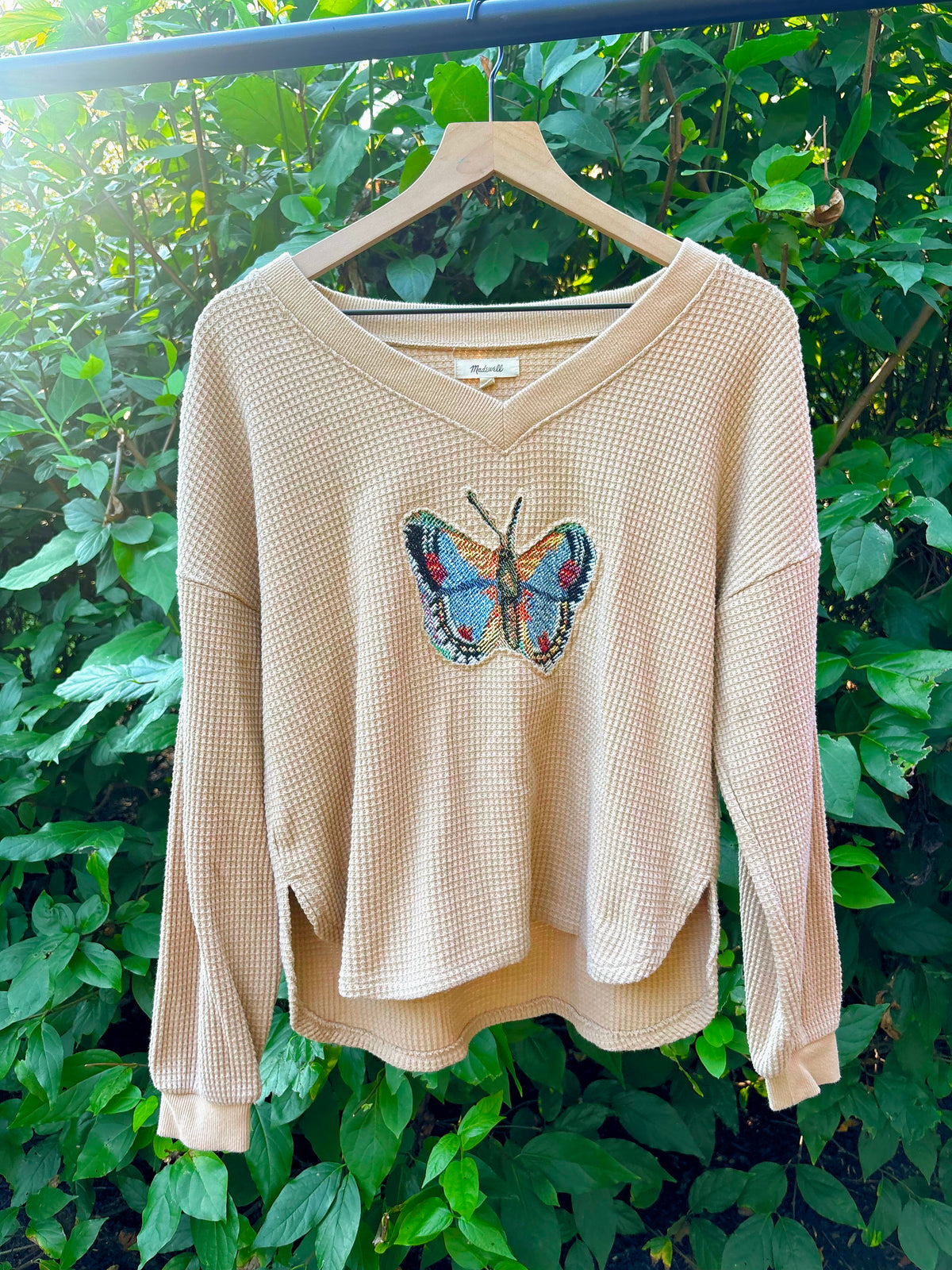 Upcycled Butterfly Waffle Knit Top 🦋
