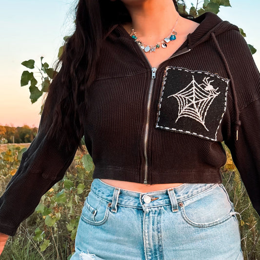 Spider Web Cropped Zip-up