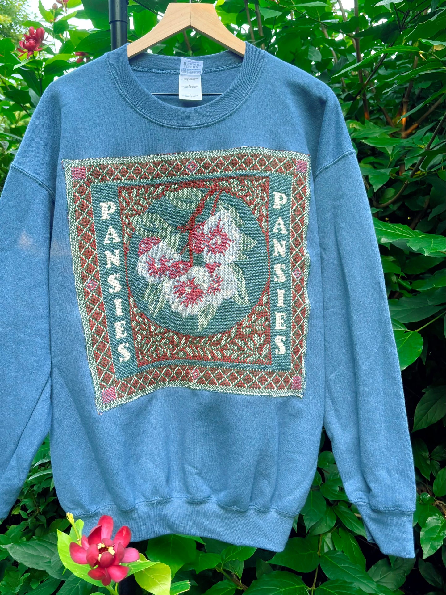 Upcycled Pansies Crewneck🌸