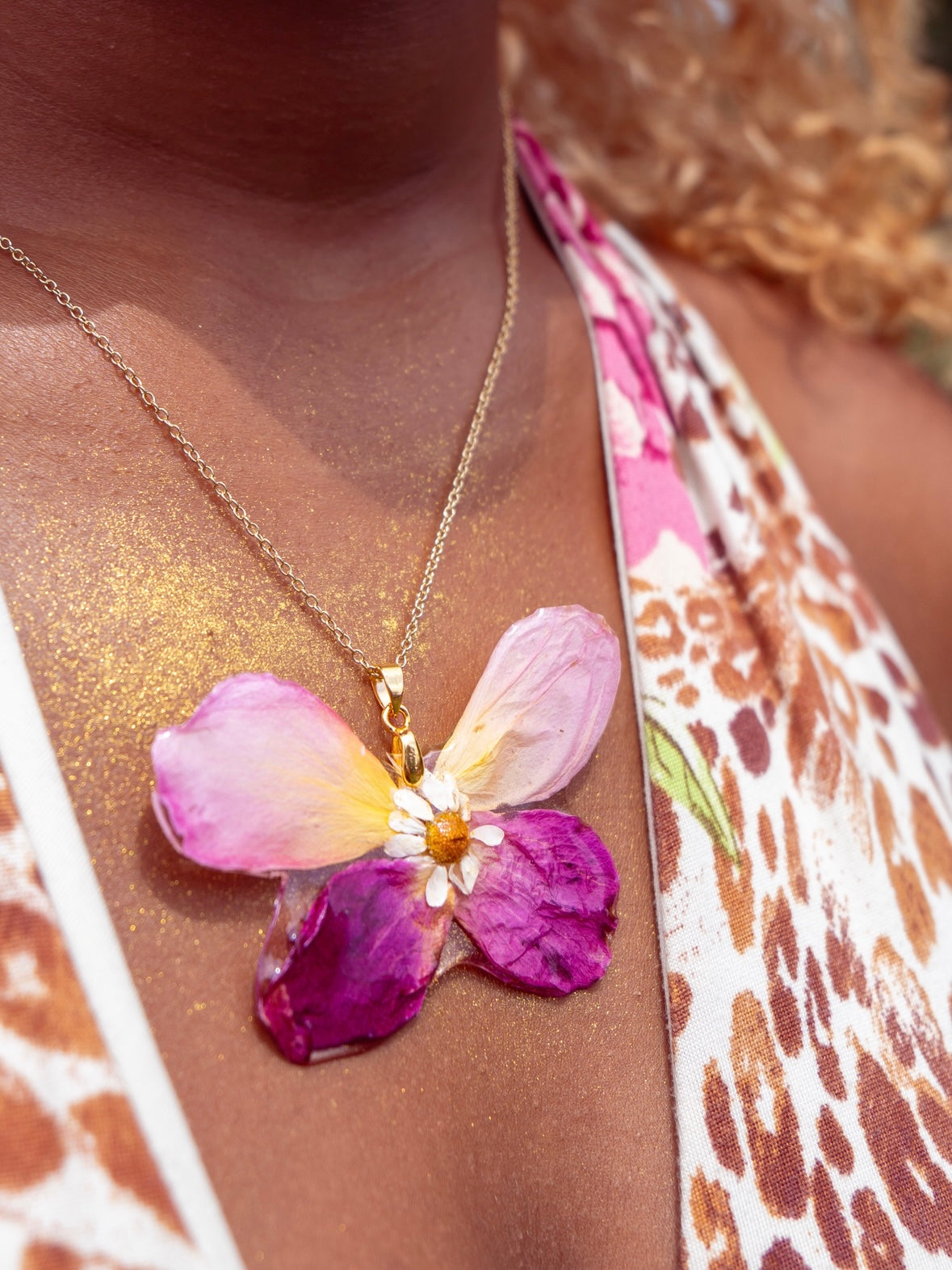 Preserved Flower Butterfly Necklace
