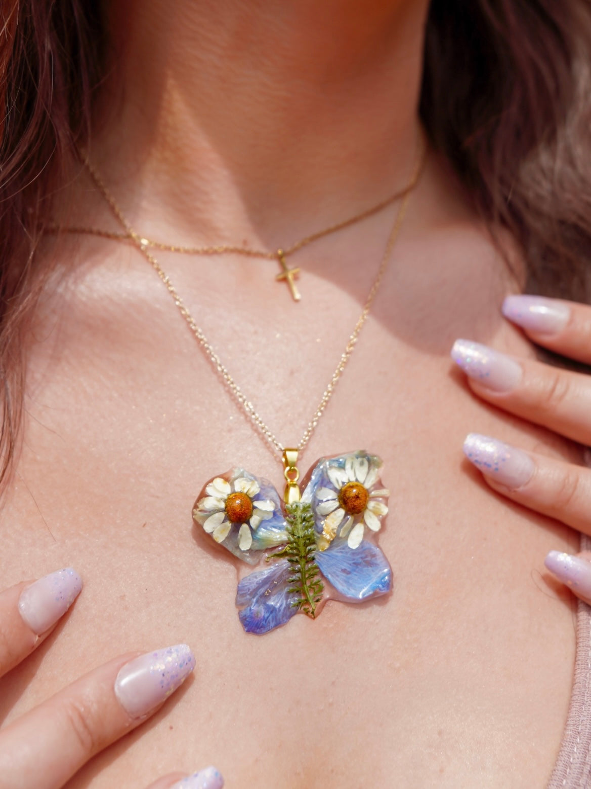Preserved Flower Butterfly Necklace