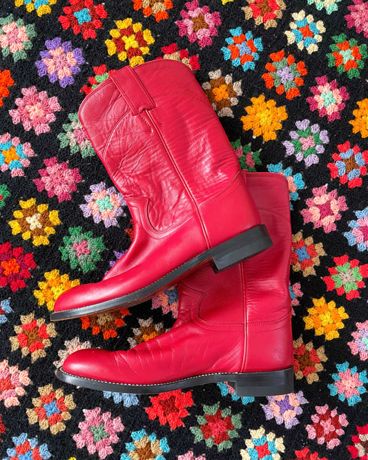 90s Red Leather Boots