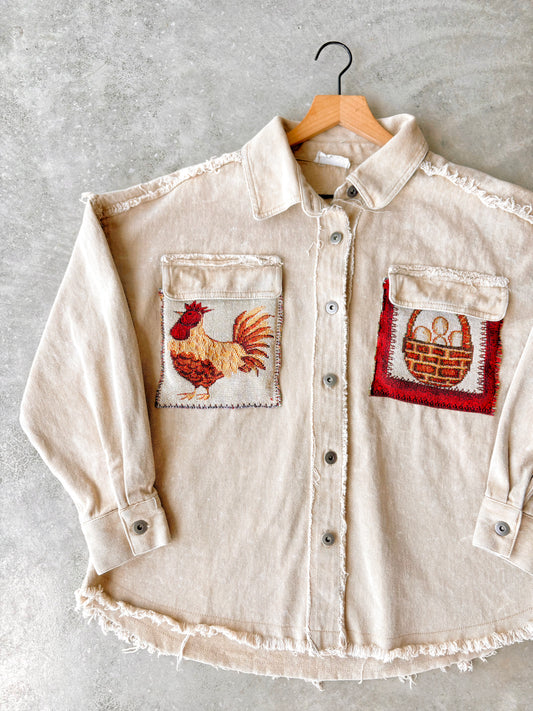Upcycled Chicken & Eggs Jacket
