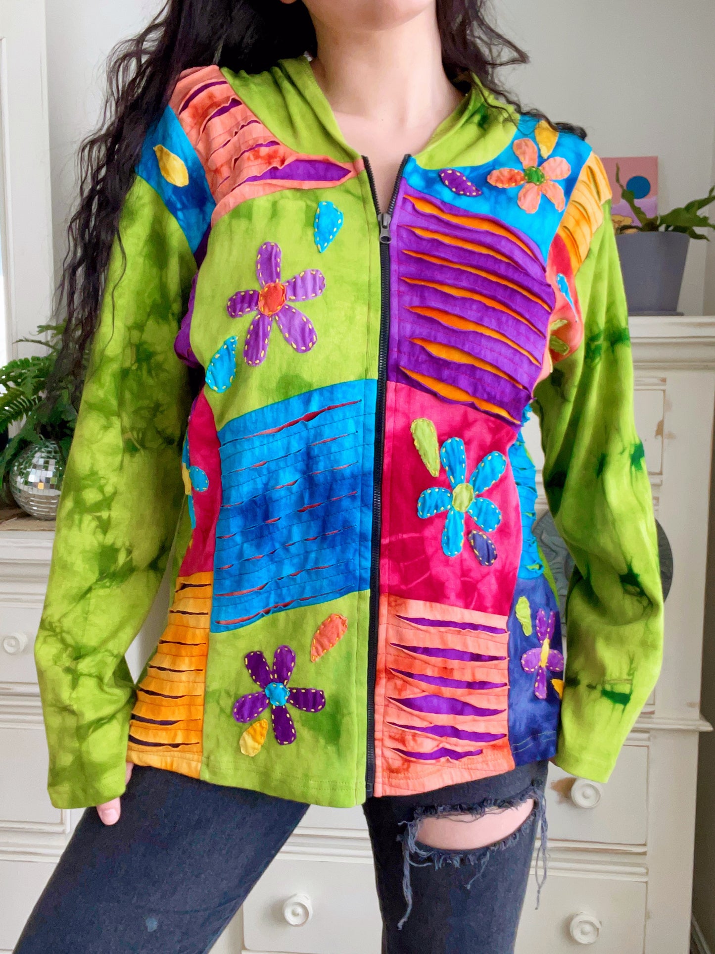 *New With Tags* Tie Dye Floral Patchwork Hoodie