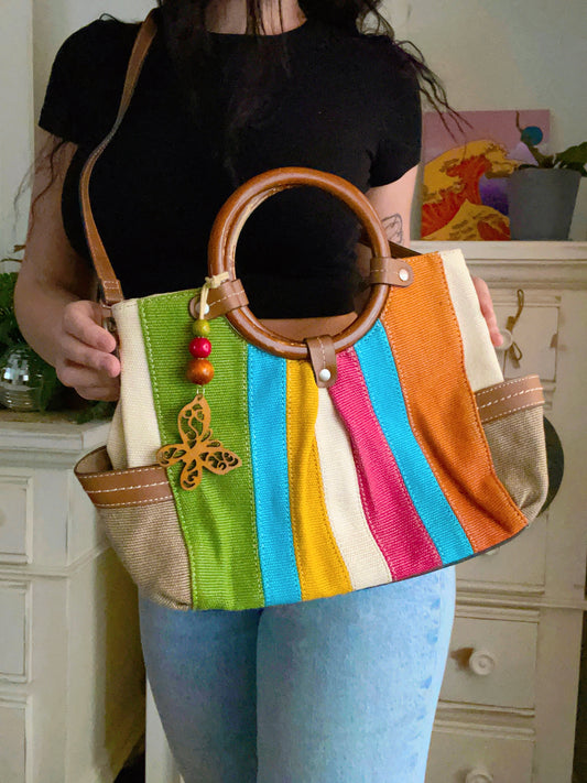 Rainbow Patchwork Bag w/ Butterfly Charm